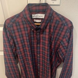 Mizzen + Main Navy, Red, and White Plaid long sleeve button down